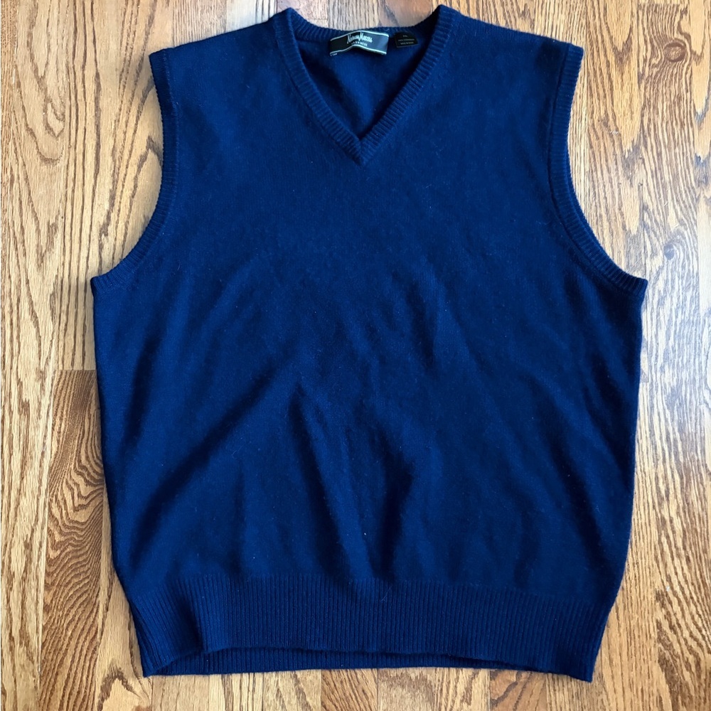 Neiman Marcus Men’s 100% Cashmere V-Neck Sweater Vest Navy Blue XXL